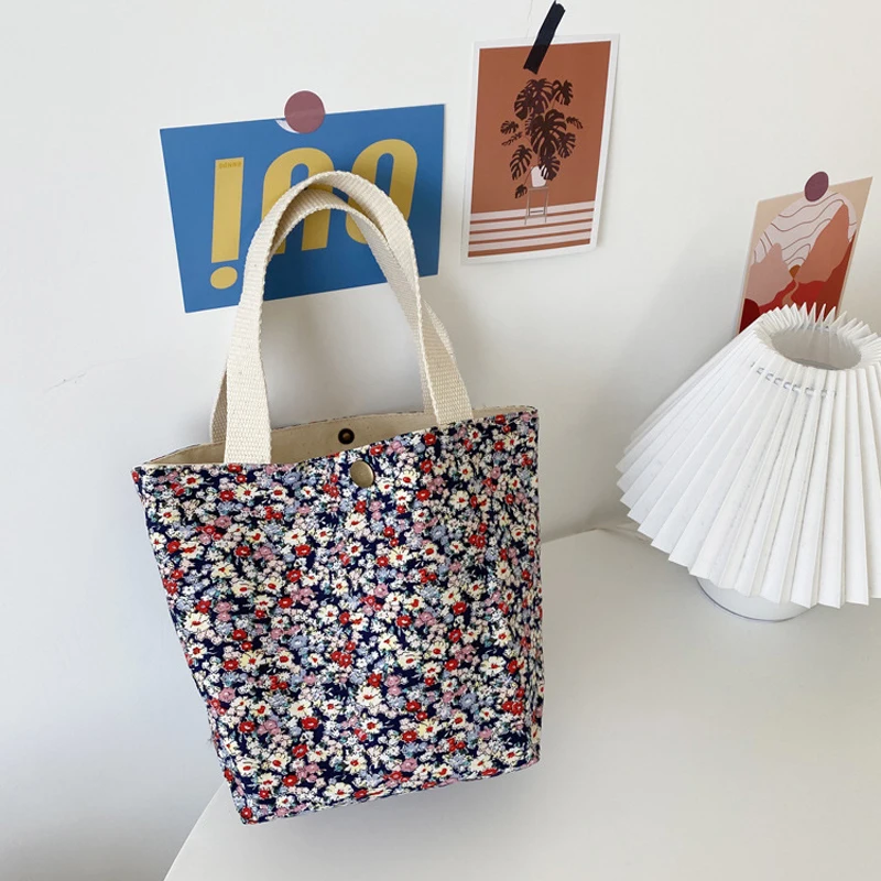 

Floral Women Handbag Portable Lunch Bag Cotton Coth Picnic Food Girls Pouch Ladies Small Durable Shopping Bag Female Casual Tote