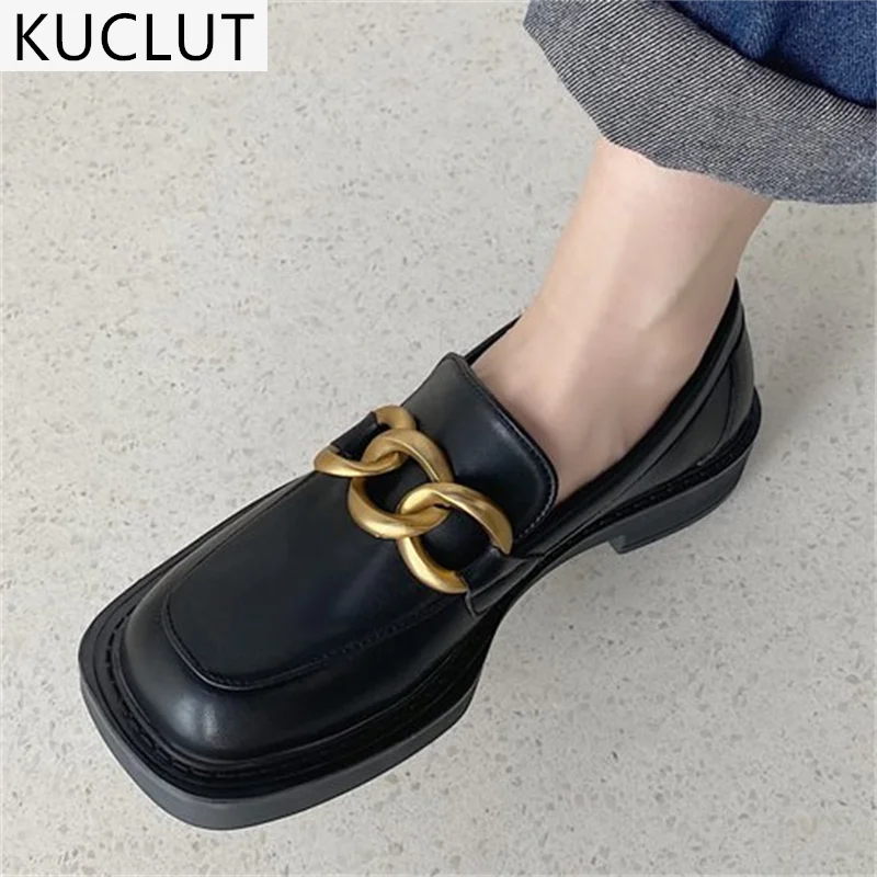 

Women's Flat Shoes 2021 Autumn New Platform Women's Loafers Fashion Square Head Mid-heeled Shallow Mouth Women's Casual Shoes