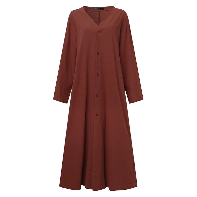 

ZANZEA Fashion Women Cardigan Kimono Autumn Long Sleeve Thin Jackets Casual Cotton Linen Long Coats Female Open Front Loose Top