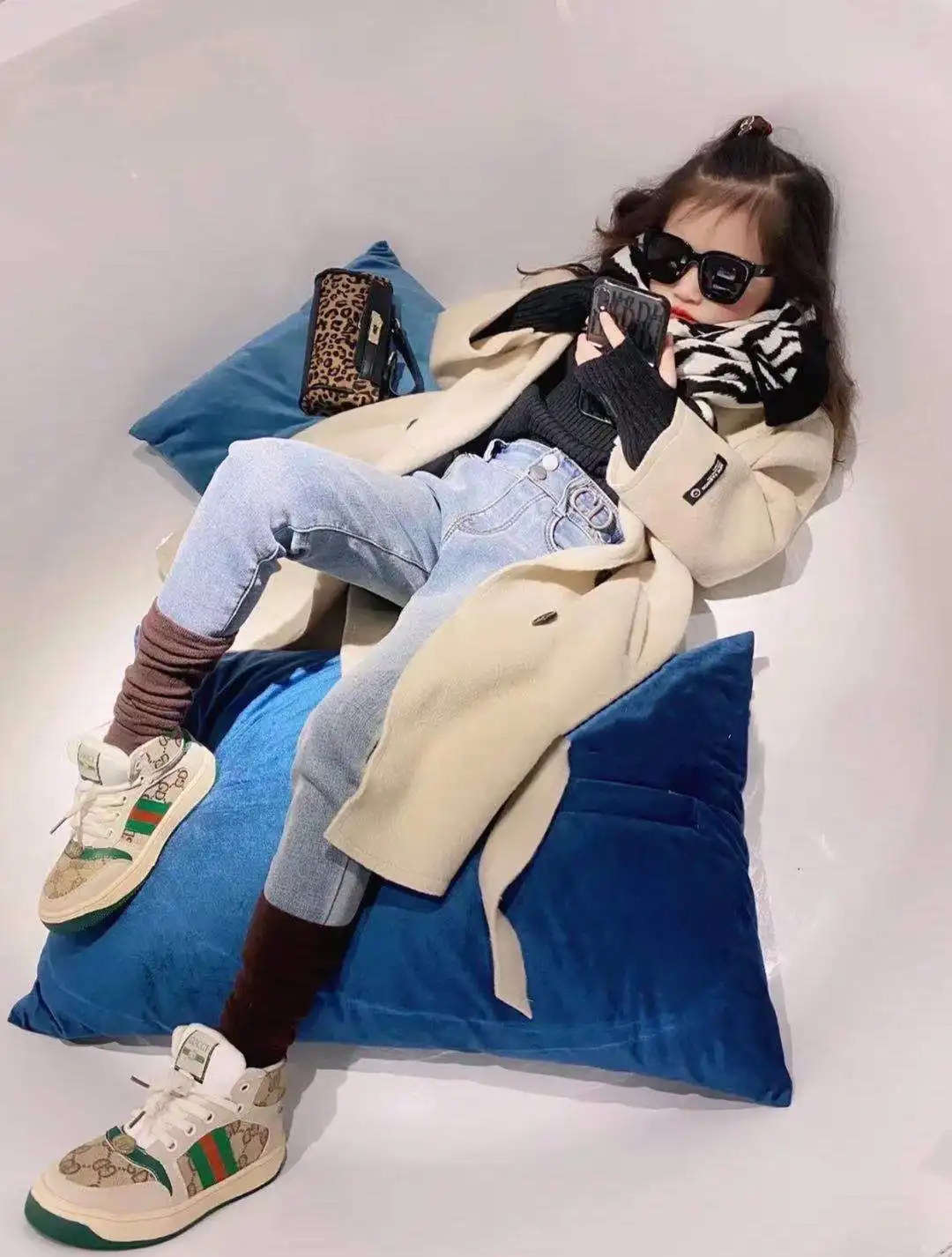 

Children's double-sided cashmere coat 2021 new boys and girls long woolen coat all-match fashion windbreaker