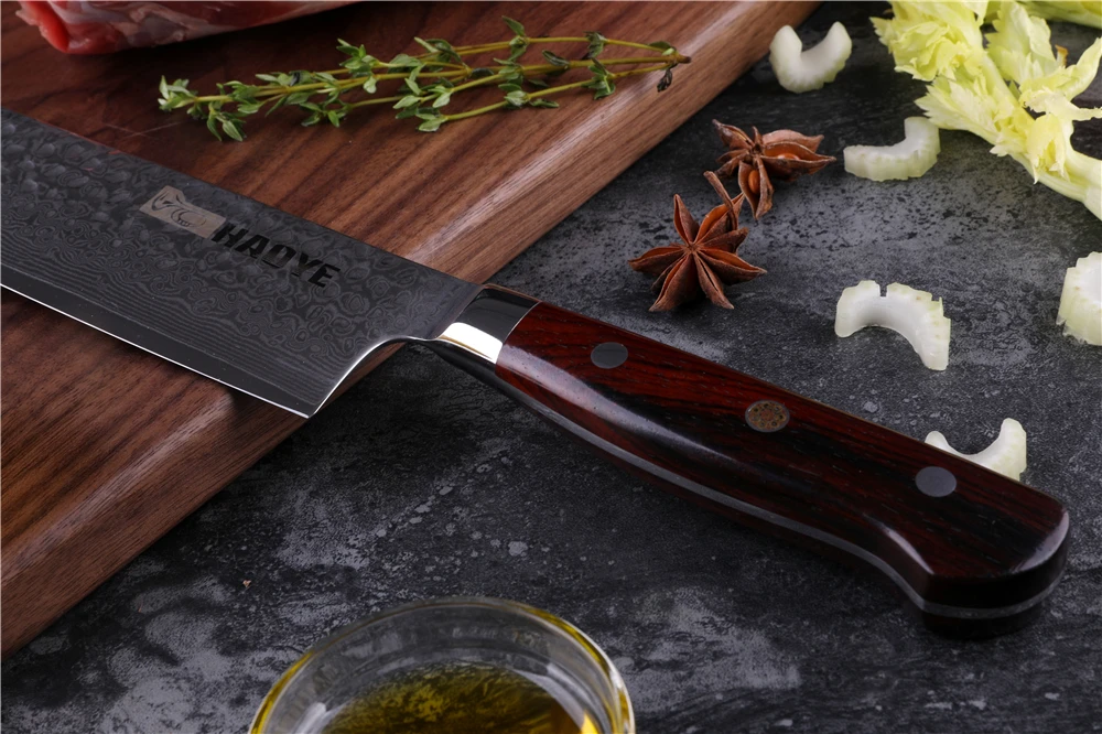 3 шт. японский шеф-повара Nakiri Gyuto Набор ножей для стейка Дамасские кухонные ножи с ручкой Dalbergia Полный Тан приготовления столовых приборов Новинка