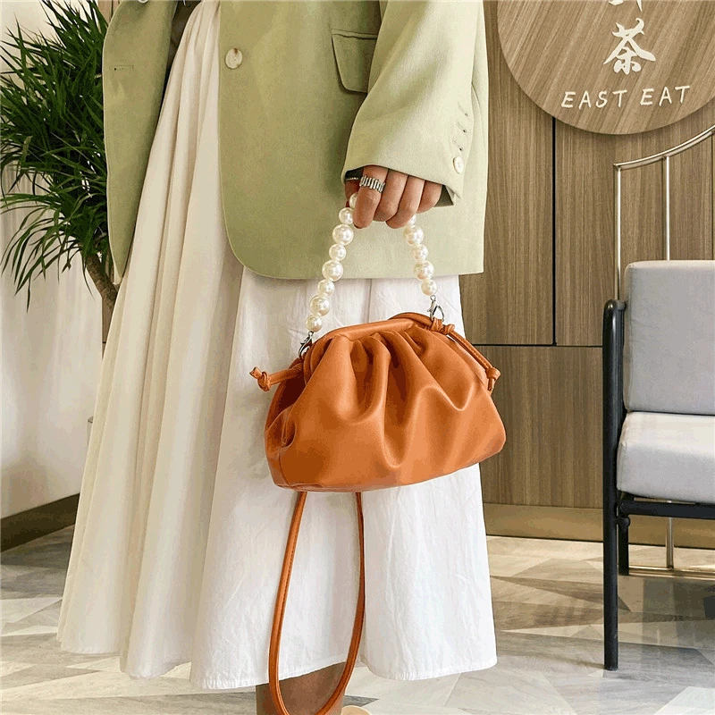 

Fashion Women Totes Bag Classic Texture Delicate Creative Design Chic Pearl Mini Leather Beading Small Sling Shoulder Handbag