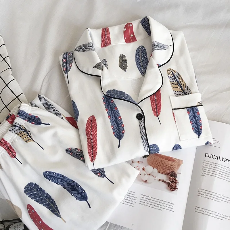 Новинка 2019 милая одежда для сна женские пижамные комплекты Хлопковые с принтом