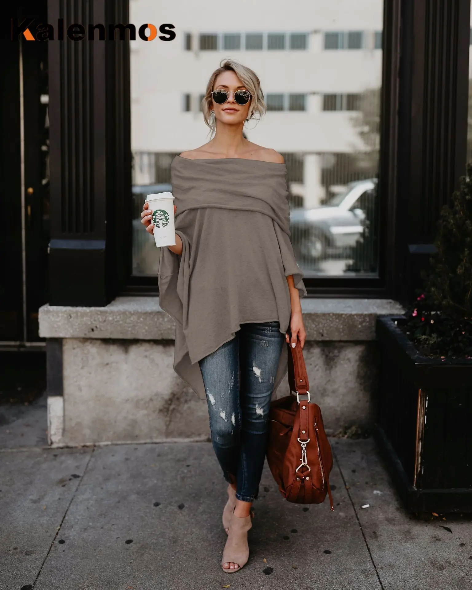 Женская Асимметричная длинная рубашка с вырезом лодочкой большие размеры рукав