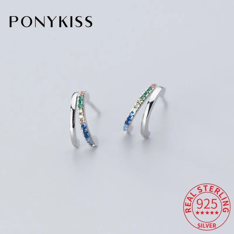 

PONYKISS Trendy S925 Sterling Silver multicolor Zircon Minimlist Stud Earrings Women Anniversary Delicate Jewelry Accessory Gift