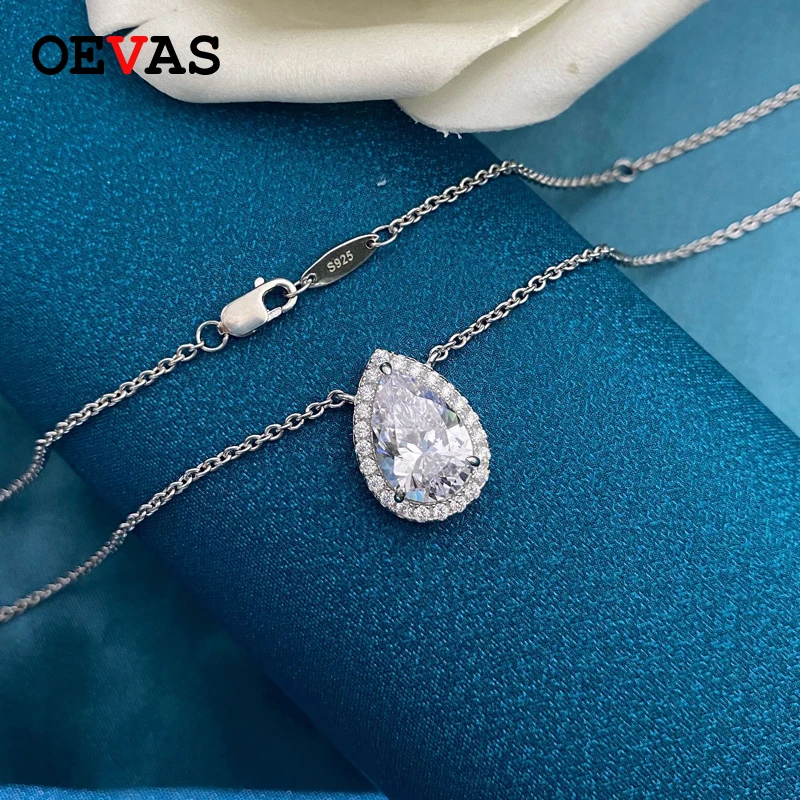OEVAS 100% Серебро 925 пробы Искрящийся Высокоуглеродистый бриллиант Капля воды кулон