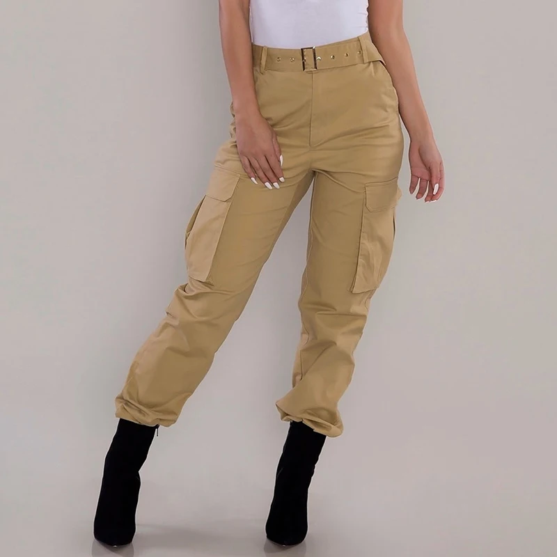 

Women's Solid Loose Casual High Waist Cargo Pants Office Ladies All-match Basic Trousers Streetwear with Zipper Pocket 6 Colors