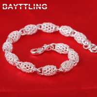 bayttling silver color 8 inch silver hollow round bead bracelet for woman man fashion wedding jewelry gift