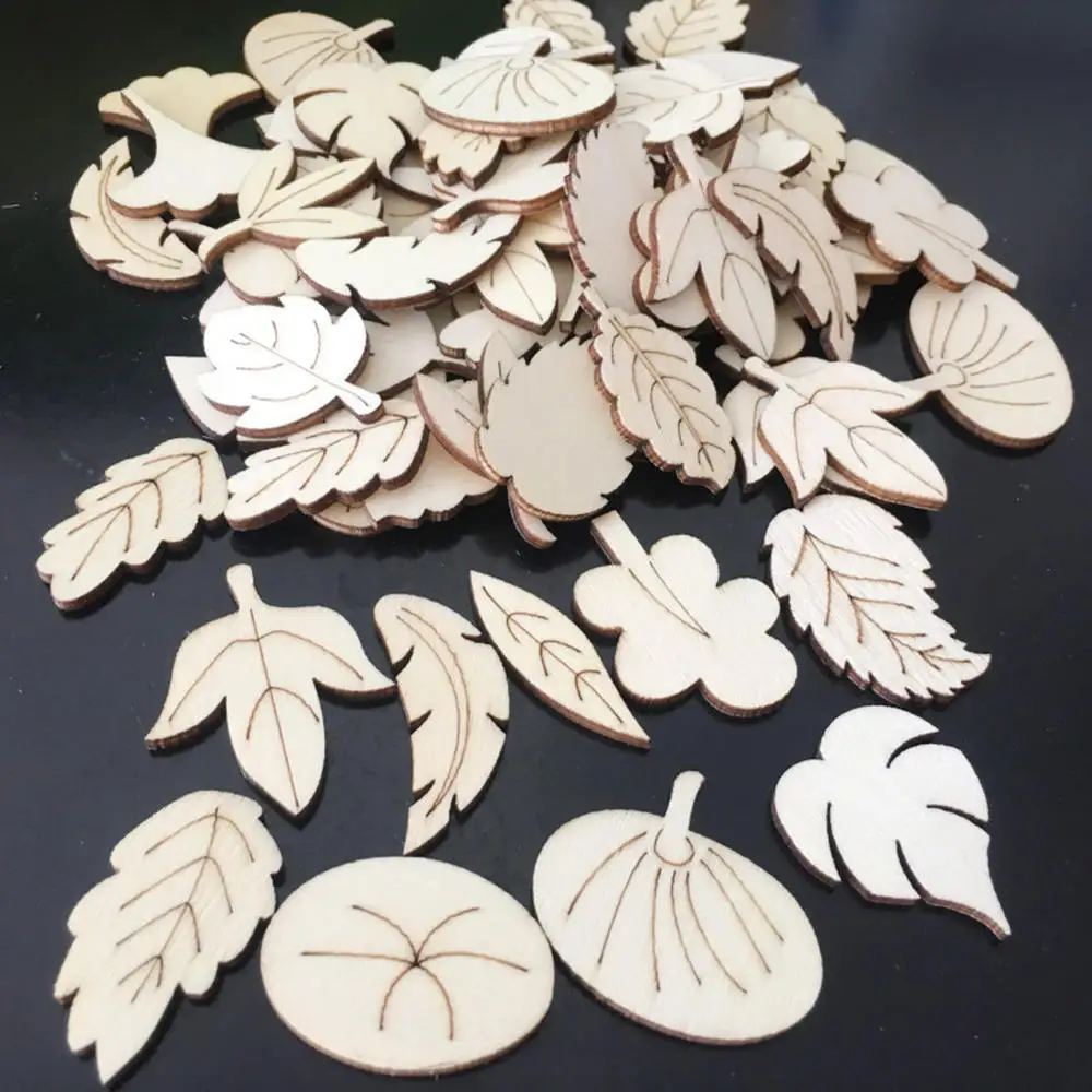 100 шт поделки своими руками деревянные чипсы в форме листа смешанные украшения