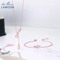 lamoon sakura set 925 sterling silver cherry blossoms petal rose quartz 18k rose gold plated fine jewelry japanese style lmv060