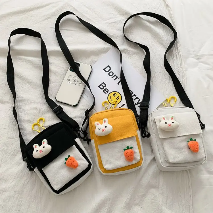 

Canvas Small Bag Women's Bag Cute Cartoon Small Bag Solid Color 2021 Casual One-shoulder Slant Bags For Women 2020 Lipstick Bag