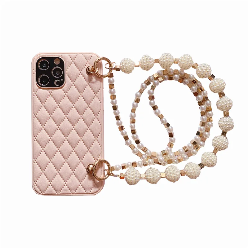 

Crossbody Necklace Lanyard Pearl Bracelets chain Leather Phone Case For iphone 12 Pro Max MiNi 11 Pro X XR XS Max 7 8 plus Cover