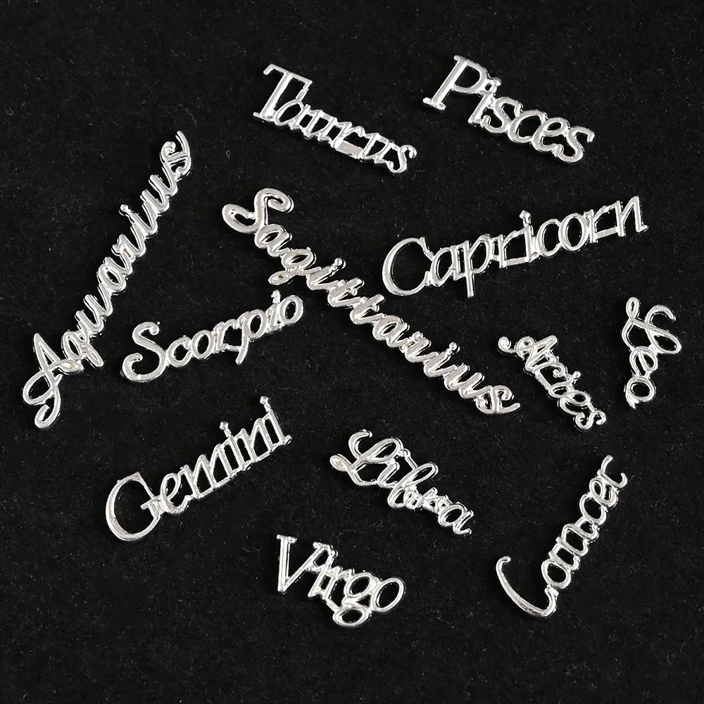 

1.6-3.5MM Sliver/Gold Constellation Letters Nail Charms With Crystal Rhinestone 3D Luxury Alloy Press On Tips Nail Decor 1 Bag#