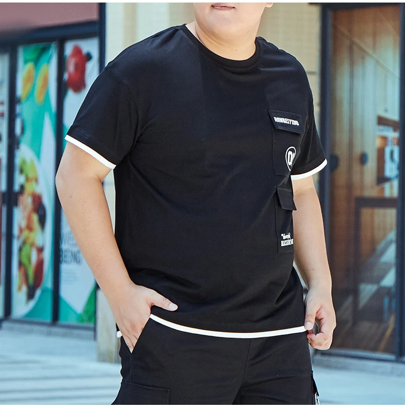 Уличная мужская японская футболка с карманом большие размеры мужские хлопковые