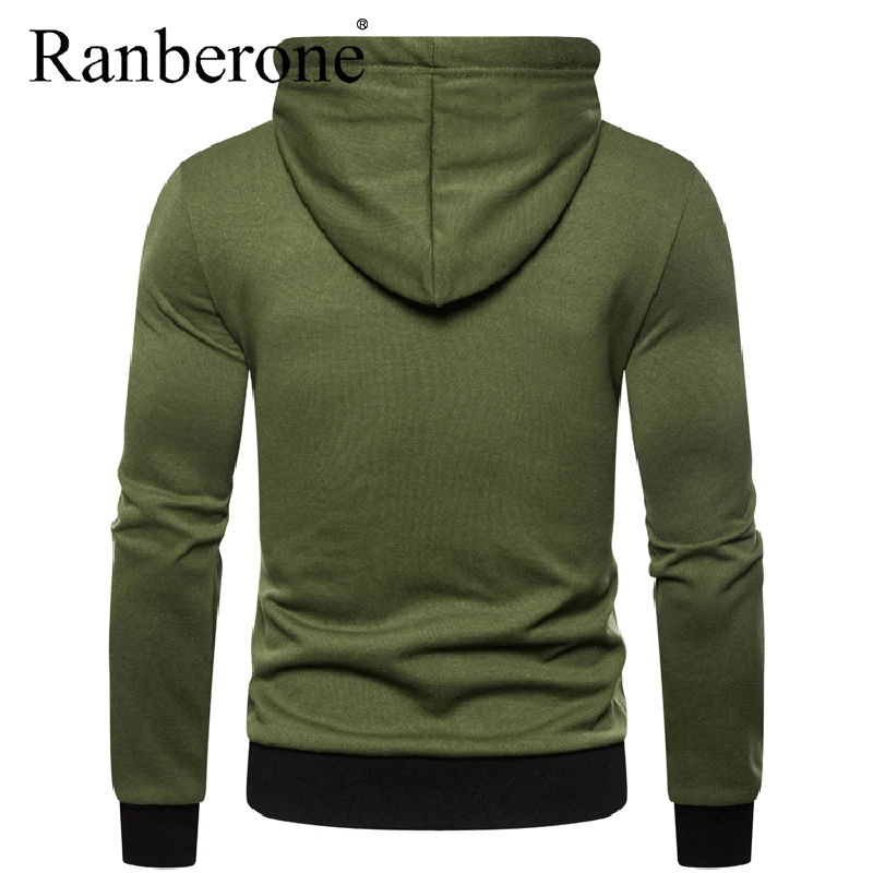 Однотонный Свитшот Ranberone спортивные костюмы мужские толстовки с капюшоном