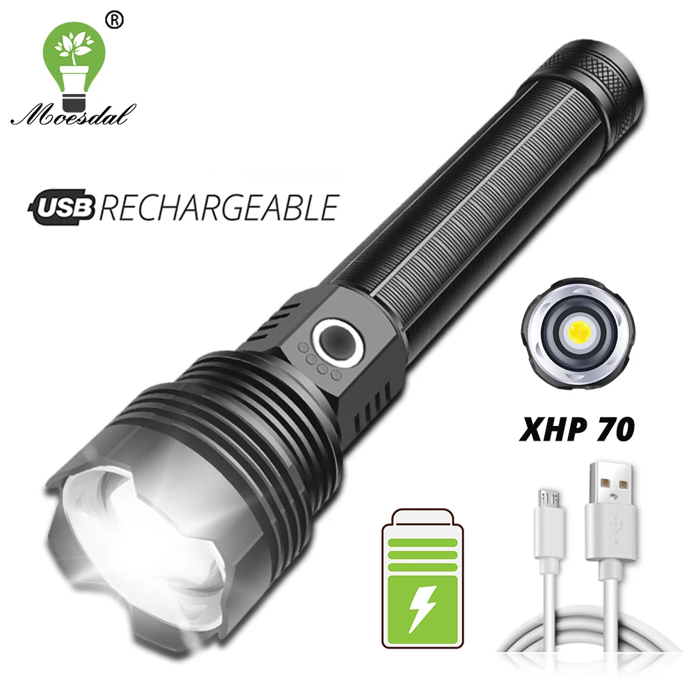 

LED Flashlight Super Bright Torch XHP70 Aluminum Alloy Waterproof 5 Switch Modes, Zoom Outdoor Portable Strong Light Flashlight