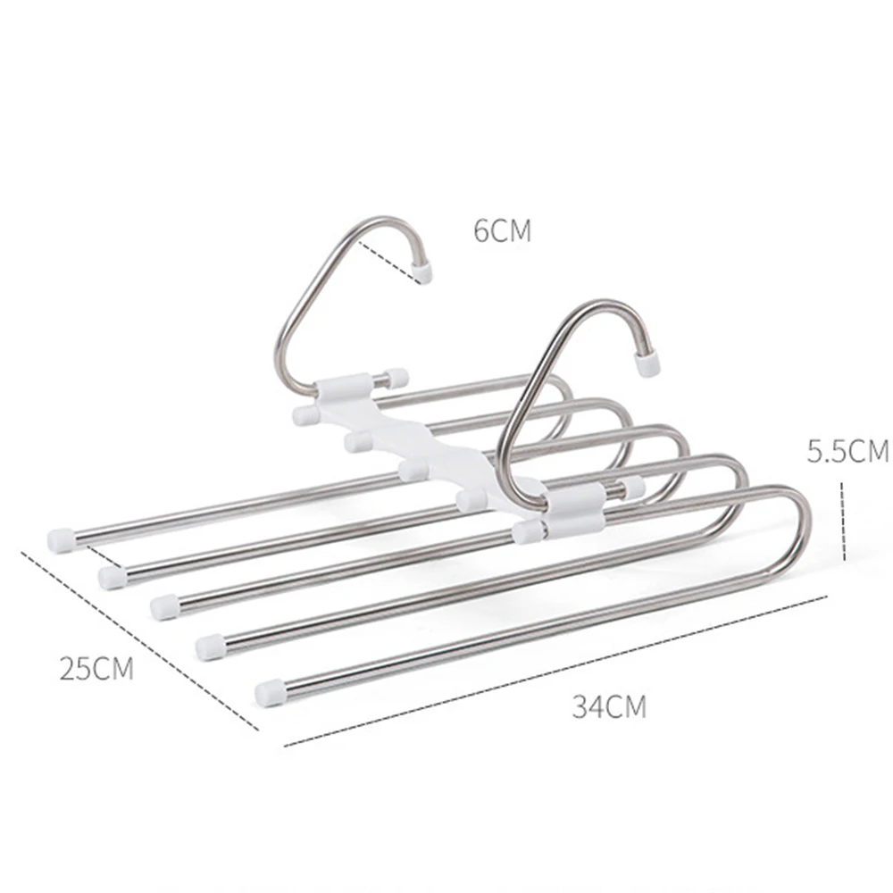 

Stainless Steel Hanger 5-in-1 Pants Hanger Multifunctional Portable For Clothes Trousers Coat Storage Organization Space Saving