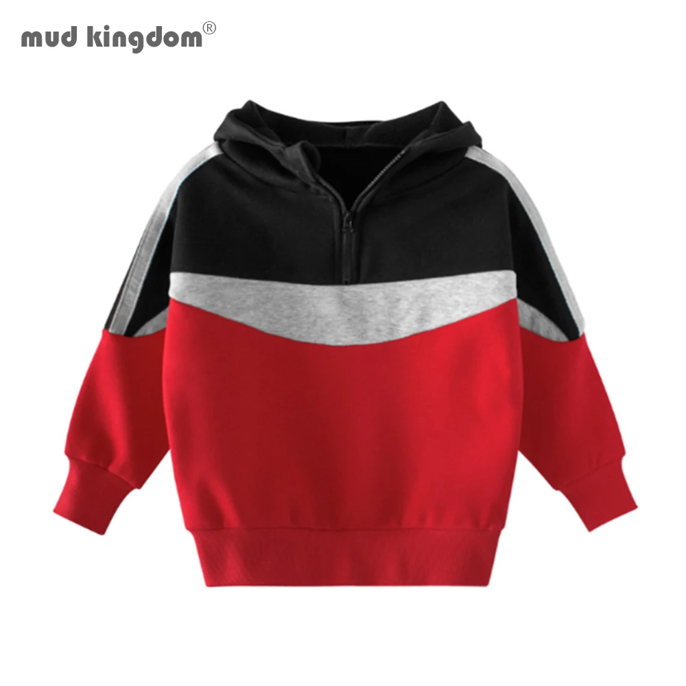 

Mudkingdom Spring Autumn Baby Boys Cotton Leisure Hooded Sweatshirt Squarter Zip Light Fleece Lined Tops