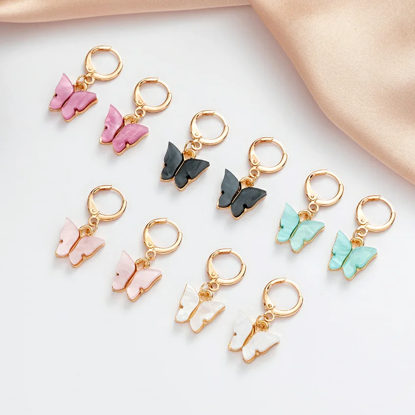 

Korean version of the new butterfly earrings temperament super fairy butterfly earrings earrings style color acrylic earrings