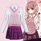 Новый аниме Danganronpa V3: убийство гармонии Косплей Костюм Kaede Akamatsu розовый вязаный жилет для девочек милый комплект одежды на Хэллоуин
