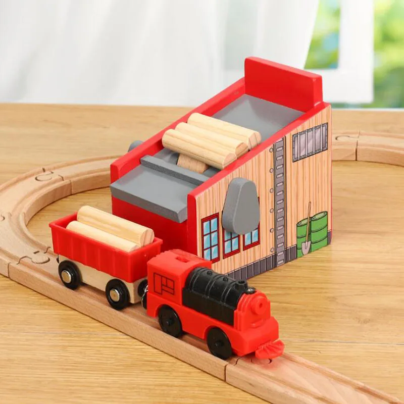 

Wooden Railway Tracks Scene Accessories Sawmill Competible for Thomas Wooden Train Tracks Rail Car Toys for Children Gifts