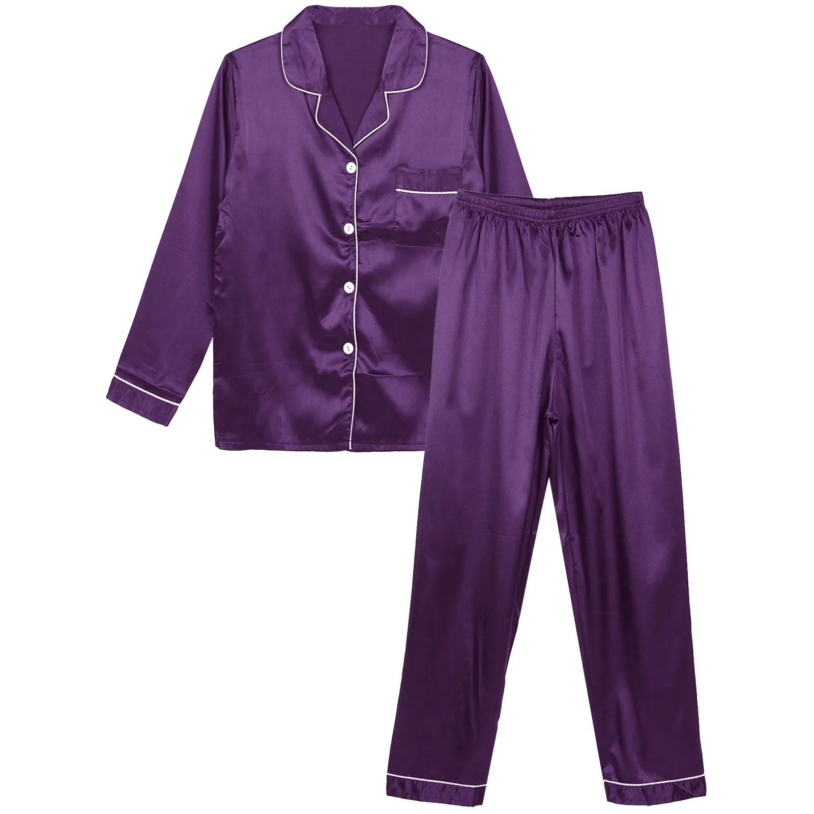 

Women Silk Satin Pajamas Suit Sleepwear Nightwear Lounge Nightgown Long Sleeve Blouse Shirt Tops+Pants Casual Home Set Plus Size