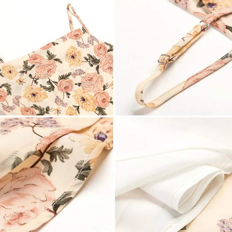 

Female Floral Slim Sleeveless Vestidos Beachwear Cozy Printed Flower Sling Dresses