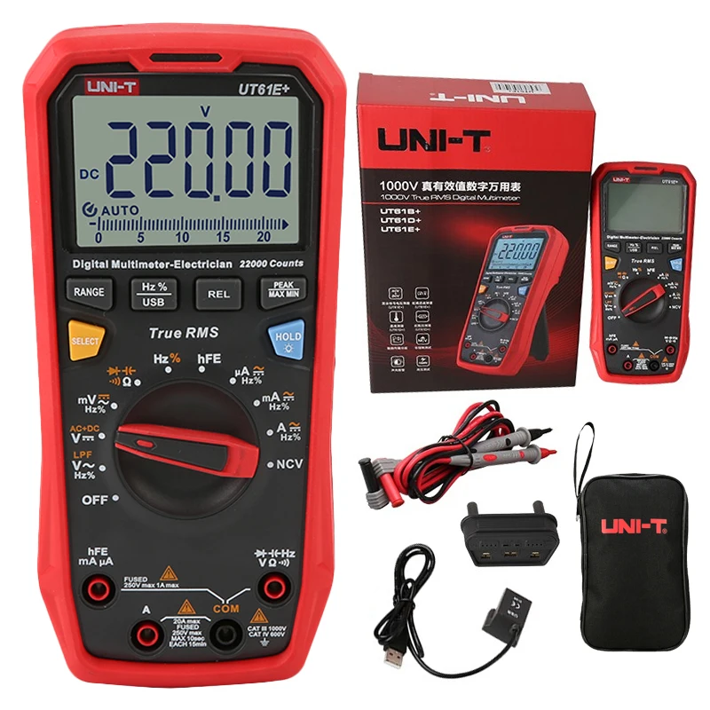 UNI-T UT61E + B плюс цифровой мультитетр, профессиональные AC DC Напряжение ток True RMS мульти-тестер 22000 отсчетов бесконтактная проверка напряжения переменного hFE автоматически настраивающийся диапазон - изображение