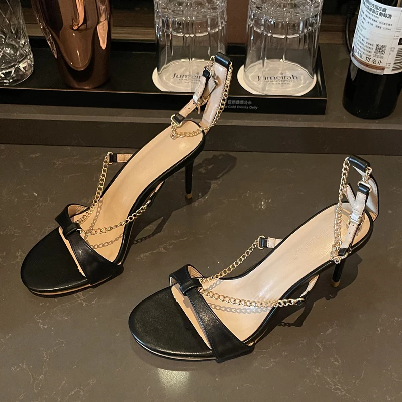

2021 Women Pumps Thin High Heels Sexy Sandals Slippers Shoes Woman Fashion Chain Open Toe Heel New Female Party Pumps Shoes
