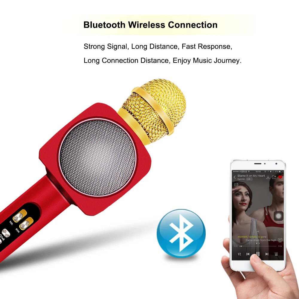 Беспроводной Bluetooth микрофон WS1816 KTV для караоке динамик USB светодиодный светильник