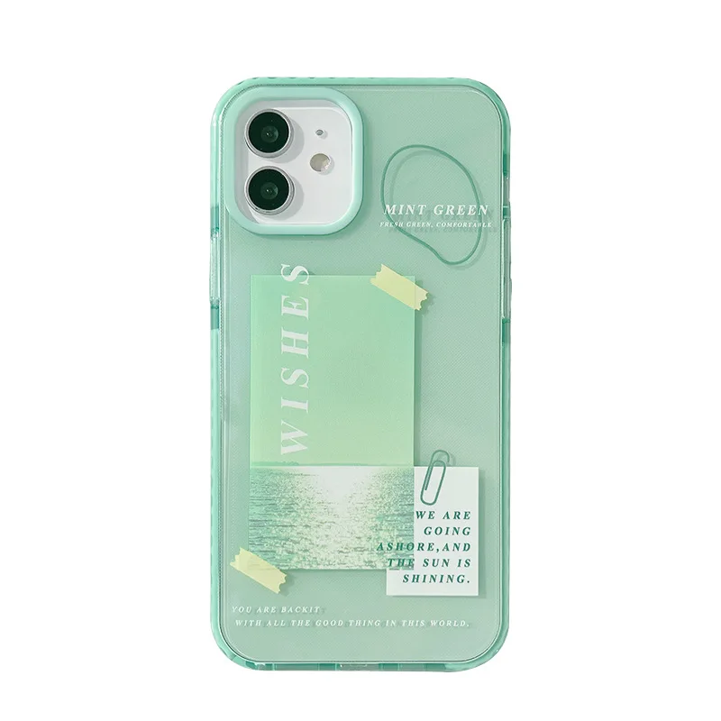 art letter label korean mint green phone case for iphone 12 11 pro max x xs max xr 7 8 puls se 2020 cases clear soft tpu cover free global shipping