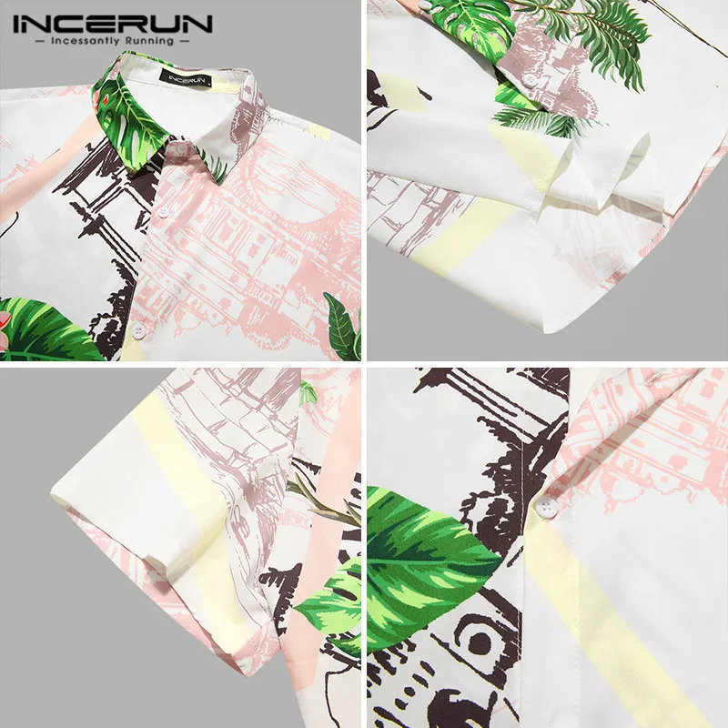 

2021 Men Hawaiian Sets Printed Streetwear Lapel Short Sleeve Shirt Beach Shorts Breathable Casual Men Suits 2 Pieces INCERUN 3XL