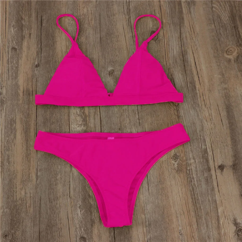 

Women Two Pieces Halter Bikini Set Solid Padded Push Up Swimwear Bandage Beach Wear Swimsuit Nelon Pink Swim Suit Patchwork