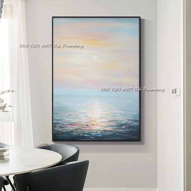 

Large Original Wall Art Light Blue Sky Oil Painting Landscape Painting Ocean Canvas Sea Painting For Home Decoration As A Gift