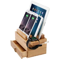 icozzier mini bamboo stand with drawer multi device charging station and cord organizer tablet phone stand dock for apple watch