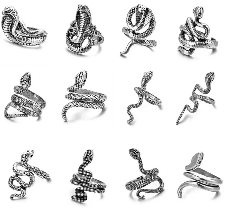 Ретро панк змея кольцо для мужчин женщин Преувеличенные античные просеивающие