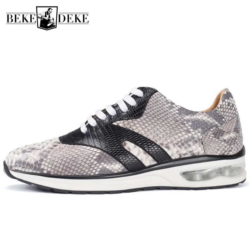 comprar Qualidade Superior Dos Homens Casuais Real Python Leahter Sapatos Rendas Até Corredores Tênis De Couro Genuíno Plataforma Apartamentos Tenis Formadores Sapatos