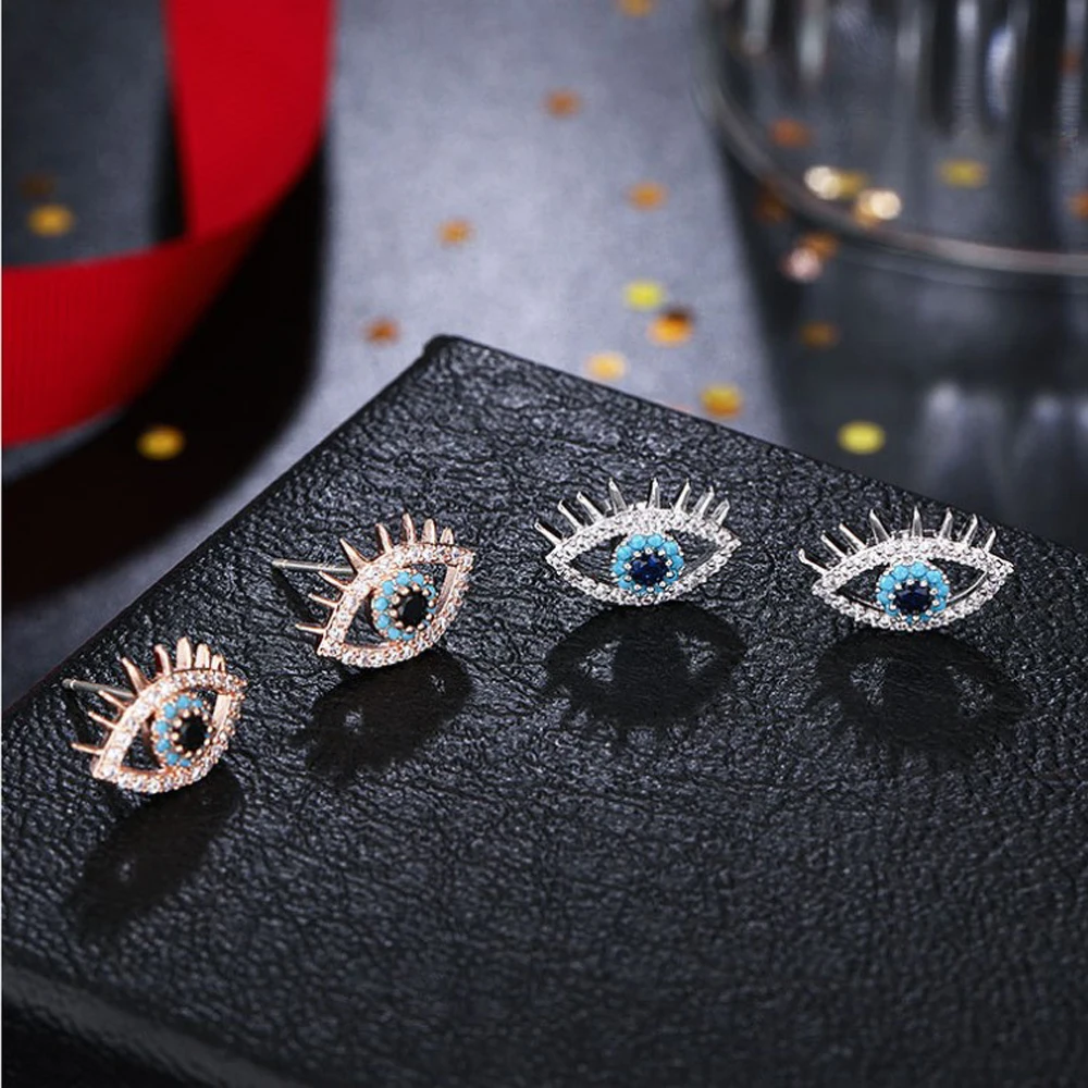 Серьги гвоздики Lucky Eye с голубым Цирконом сглаза медные серьги микрозакрепкой