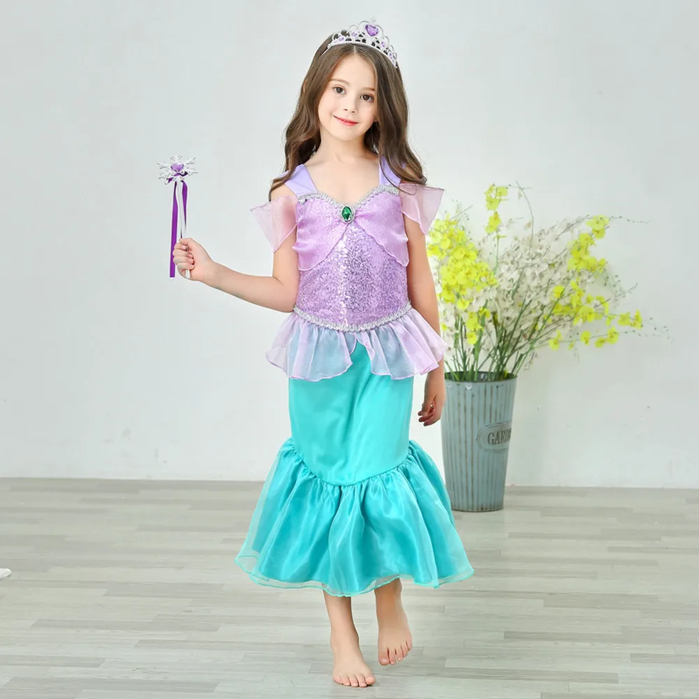 Little Mermaid Ariel Princess Girl Dress Cosplay Costumes For Baby Girl Mermaid Dress Up Sets Children Birthday Party Clothing baby dresses for wedding