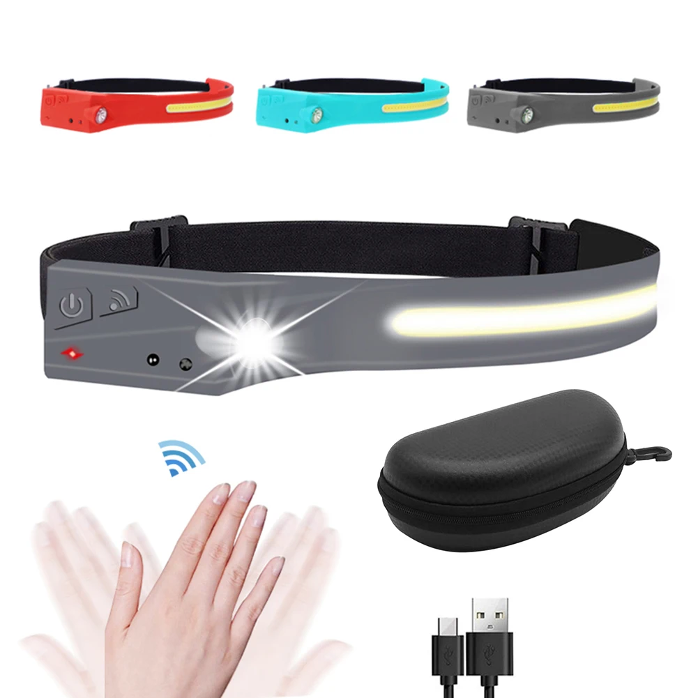 

Светодиодный налобный фонарь с COB матрицей, 200 лм, зарядка через USB, водонепроницаемый фонарь с датчиком для езды на велосипеде, бега, рыбалки,...