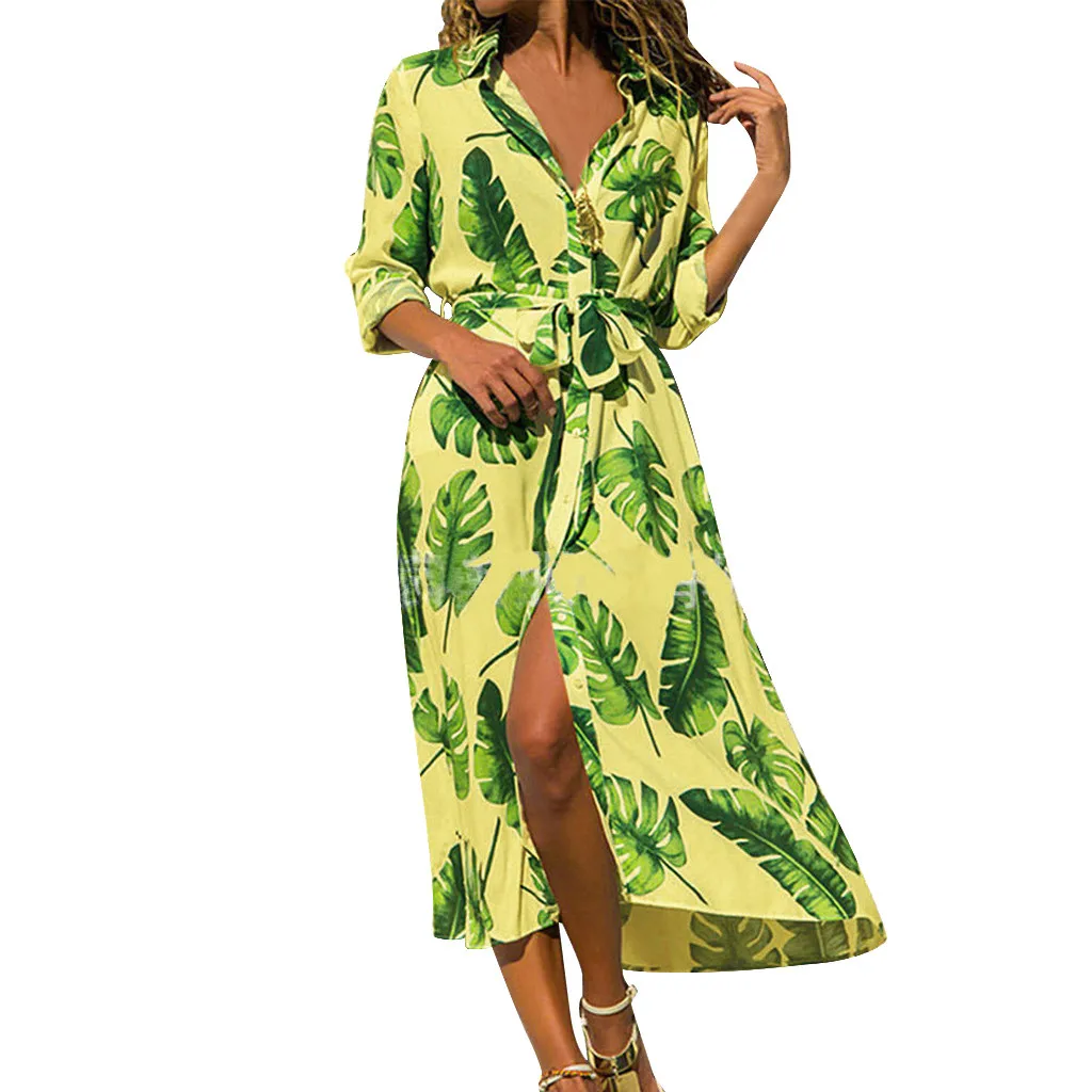 Женское платье с разрезом SAGACE Повседневное v образным вырезом длинными рукавами