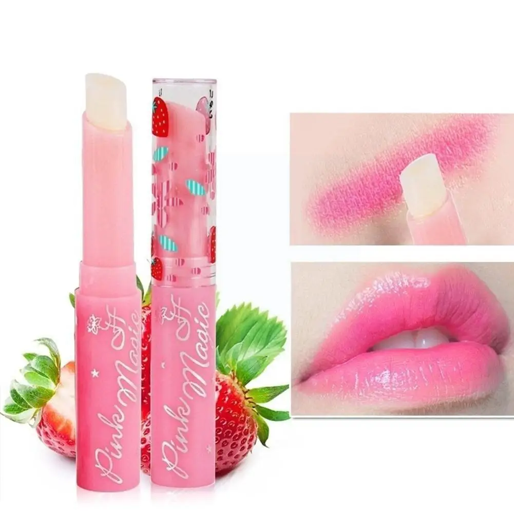 

Natural Strawberry Essence Moisturizing Lipstick Temperature Color Long Nourishing Lasting Changed Cosmetics Lip Balm Lip S K0j5