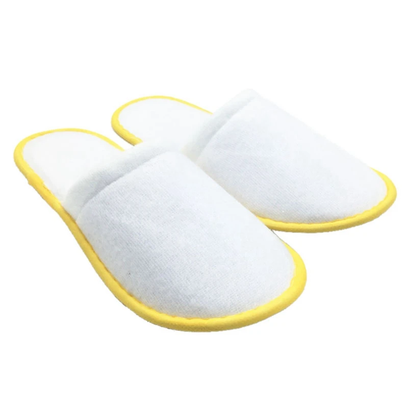 

40 Pairs of White Towelling Hotel Disposable Slippers Terry Spa Guest Shoes White + Red & Yellow