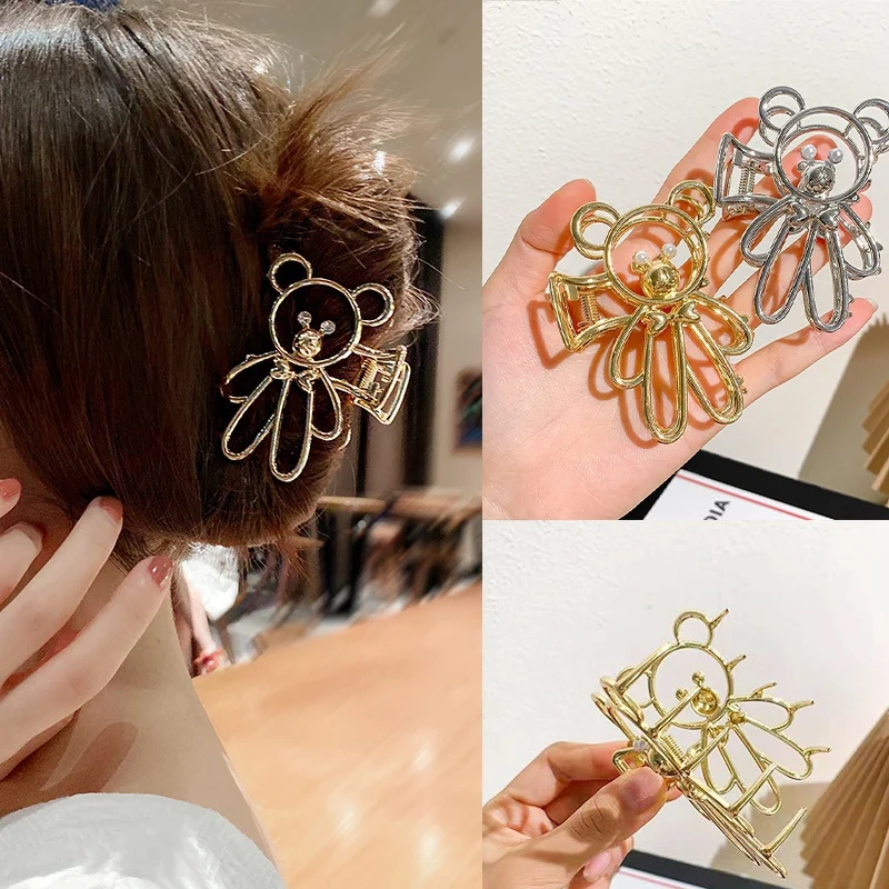 

1pc Cute Bear Hollow Catch Clip Hairpin-Love Bear Catch Clip-Gold Fashion Girls Popular Hair Accessories New Trendy Jewelry Gift