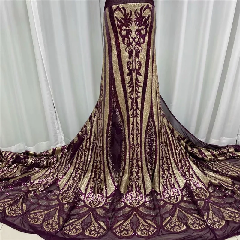 

Nigerian Net Lace Fabrics 2021 gold/green Latest High Quality Sequins Lace Fabric Embroidered Tulle African Lace Fabric