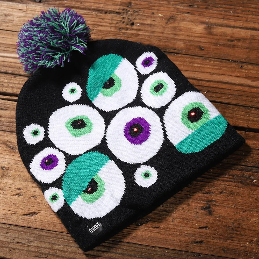 

JAYCOSIN Halloween Shiny Knit Hat Children's Adult Hat Party Pumpkin Ghost With Light Cap Knitted Woolen Kids Cap