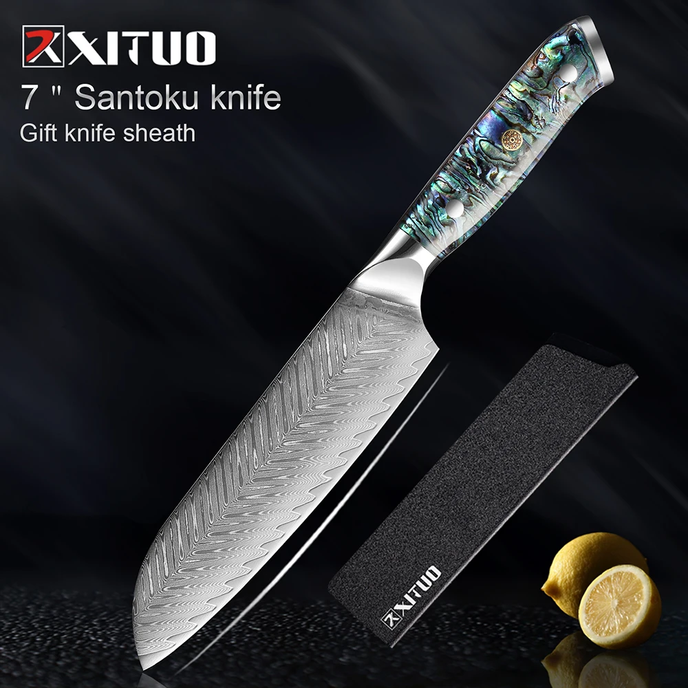 

Нож шеф-повара XITUO VG10 японский, острый кухонный нож сантоку, Мясницкий резец из дамасской нержавеющей стали, 7 дюймов