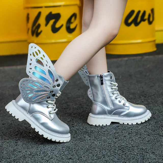 

Girls Velvet Martin Boots Autumn Winter Fashion Children's Waterproof Butterfly Wing Kids High Boots Princess Toddler Girl Boots