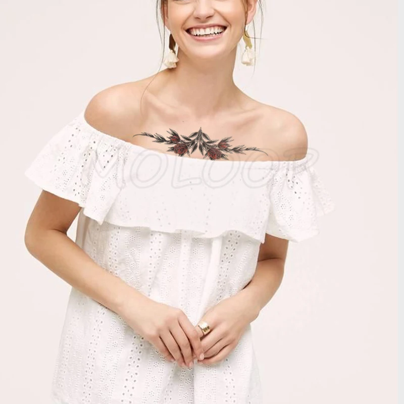 

Temporary Tattoo Stickers Sexy Lily Butterfly Wreath Fake Tatto Waterproof Tatoo Back Leg Arm Belly Big Size for Women Man Girl
