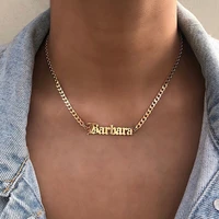 custom gothic old english nameplate necklace women stainless steel gold chain handmade curb chain choker necklace christmas gift
